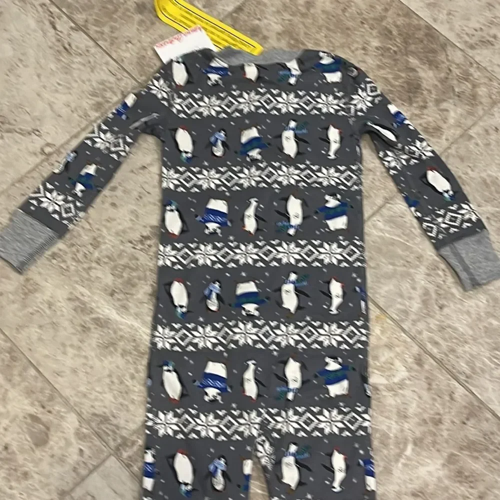 Hanna Andersson Gray Winter Penguin Holiday PJ Zip Up Pajama NEW